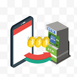手机银行卡通图片_2.5D立体手机银行轴测图