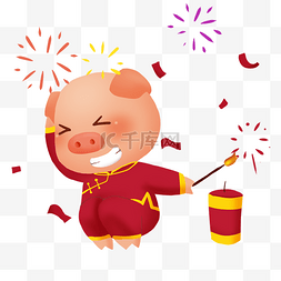红色可爱小猪图片_新年小猪之可爱小猪点鞭炮png透明
