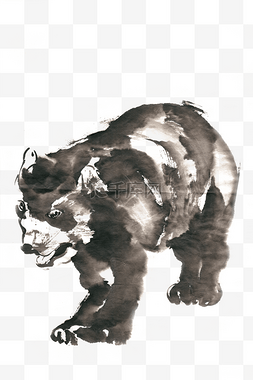 小黑熊水墨画PNG免抠素材