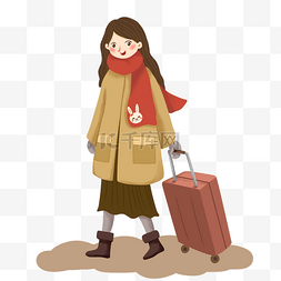 红色旅游人物图片_春运人物和行李箱插画