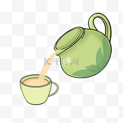 倒茶插画图片_手绘茶具倒茶插画