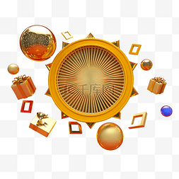 金色圆形舞台图片_金色圆形背景板C4D电商装饰元素