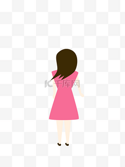 背影长裙图片_扁平化粉色长裙女孩背影图案