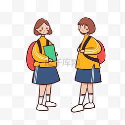 开学季女生图片_矢量卡通开学季可爱穿黄色校服背