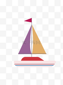 帆船彩色图片_扁平化一艘小船矢量设计