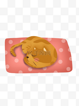 睡觉小猫卡通图片_在粉色毯子上睡懒觉的小猫可商用