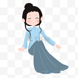 创意插画手绘裙子图片_蓝色穿裙子的女士元素