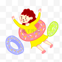 免抠日系图片_手绘矢量卡通美食餐饮甜甜圈和小