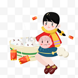 元宵节传统节日吃汤圆手绘插画