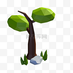 大地绿色图片_植树节C4D立体低面风格树木模型
