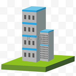 蓝色的高楼大厦图片_2.5D灰色楼房插画