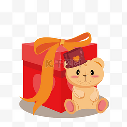 礼品包装盒图标图片_矢量手绘卡通小熊