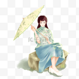 江南古风美女手绘插画