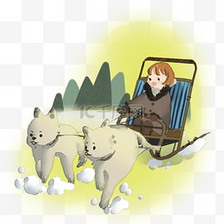 阿拉斯加雪橇犬图片_驾驶雪橇车小孩