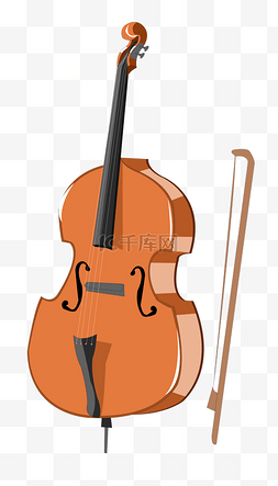 手绘棕色手提琴插画