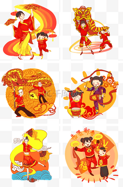 腰鼓彩带图片_传统新年庆祝项目卡通插画合集