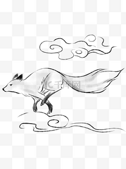 水墨动物可商用元素狐狸手绘中国