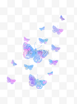 蝴蝶透明图片_漂浮蝴蝶蓝粉色装饰图案背景素材