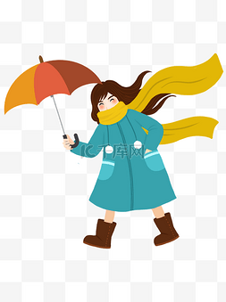 冬季少女插画图片_冬季撑伞的少女清新唯美设计可商