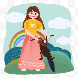 春季踏春女孩骑自行车