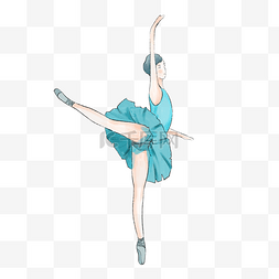 蓝色水彩手绘芭蕾女孩