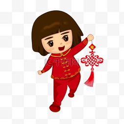 传统元素中国结图片_可爱拿着中国结的小女孩