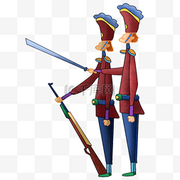剑手绘士兵图片_卡通手绘拿枪和剑的士兵创意画像