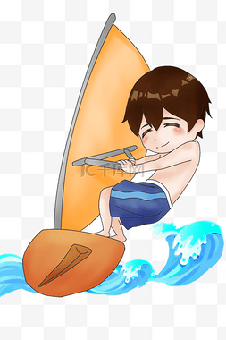 夏日暑假图片_夏日海上帆板冲浪插画