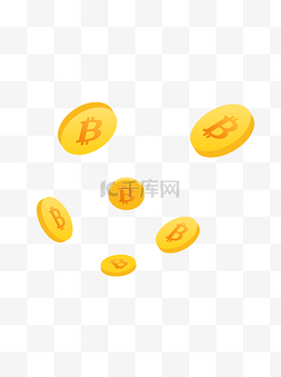 比特币插画图片_卡通比特币金币漂浮元素设计