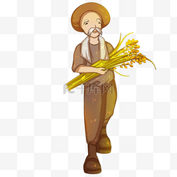 麦穗手绘素材图片_拿着麦穗的卡通农民