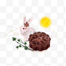 传统节日手绘插画图片_中秋节兔子和月饼中秋