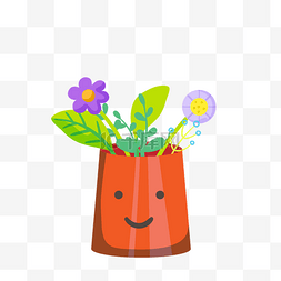 花朵植物绘画矢量图片_可爱风格花盆矢量插画