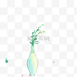 装水的瓶子卡通图片_绿色植物花瓶免抠图