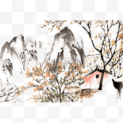 山村风景图片_秋季山村风景水墨画PNG免抠素材