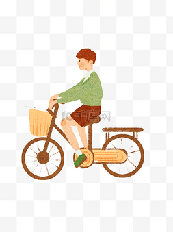 骑自行车插画图片_骑自行车的男孩可商用元素
