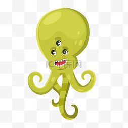 可爱的绿色章鱼图片_绿色卡通三眼章鱼怪兽矢量素材