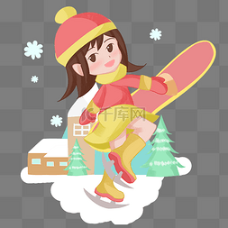 冬季运动花样滑冰图片_手绘冬季旅游花样滑冰女孩插画