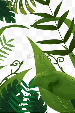 手绘卡通绿叶树图片_手绘卡通植物边框元素