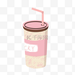 粉色的奶茶手绘插画