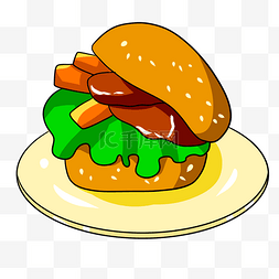 彩色手绘汉堡美食元素