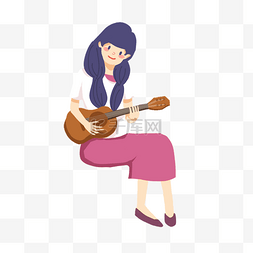 女孩弹吉他小清新卡通手绘插画