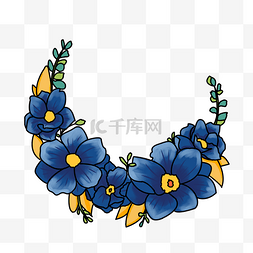 蓝色植物花环边框插画