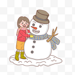 冬季冬日女孩和雪人卡通手绘