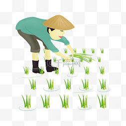 绿色稻谷图片_手绘矢量插秧的农民