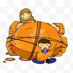 吃螃蟹卡通图片_可爱卡通手绘大闸蟹
