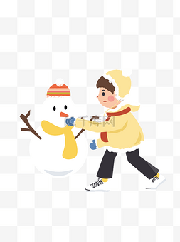 堆雪人的男孩图片_彩绘清新堆雪人的男孩