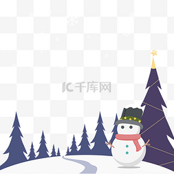 冬天圣诞节雪人村落装饰图