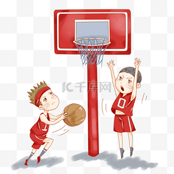 红色激情背景图片_厚涂篮球比赛运动队员插画PNG