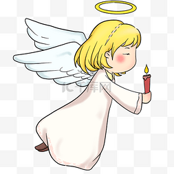 欢乐插画图片_天使光环蜡烛带翅膀的天使手绘插