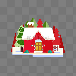 积雪红色图片_手绘圣诞雪屋